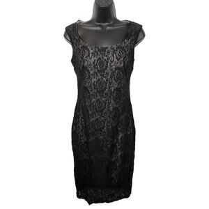 Black Lace Dress Scoop Out Back Metaphor Women’s Sleeveless Lined Size Small